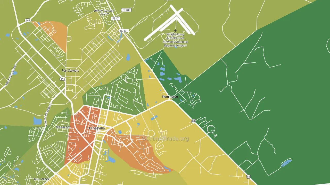Flemington, GA Map of Drug-Related Crime Rates