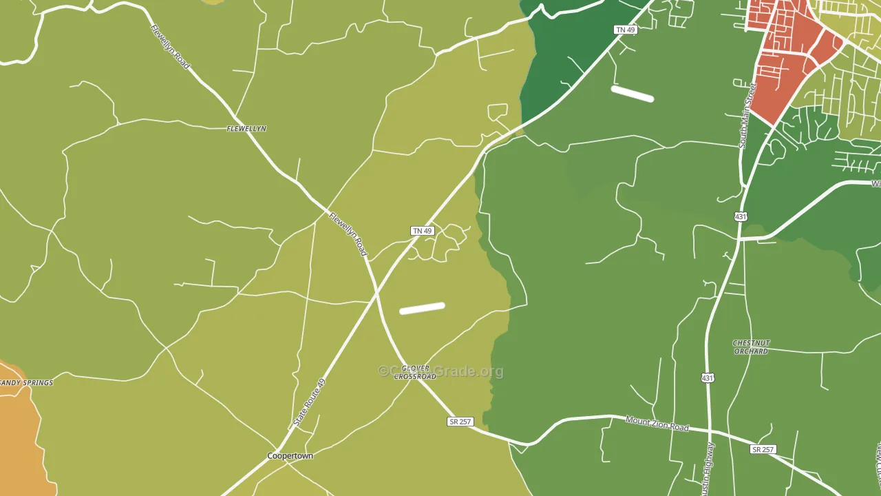 Flewellyn, TN Map of Drug-Related Crime Rates