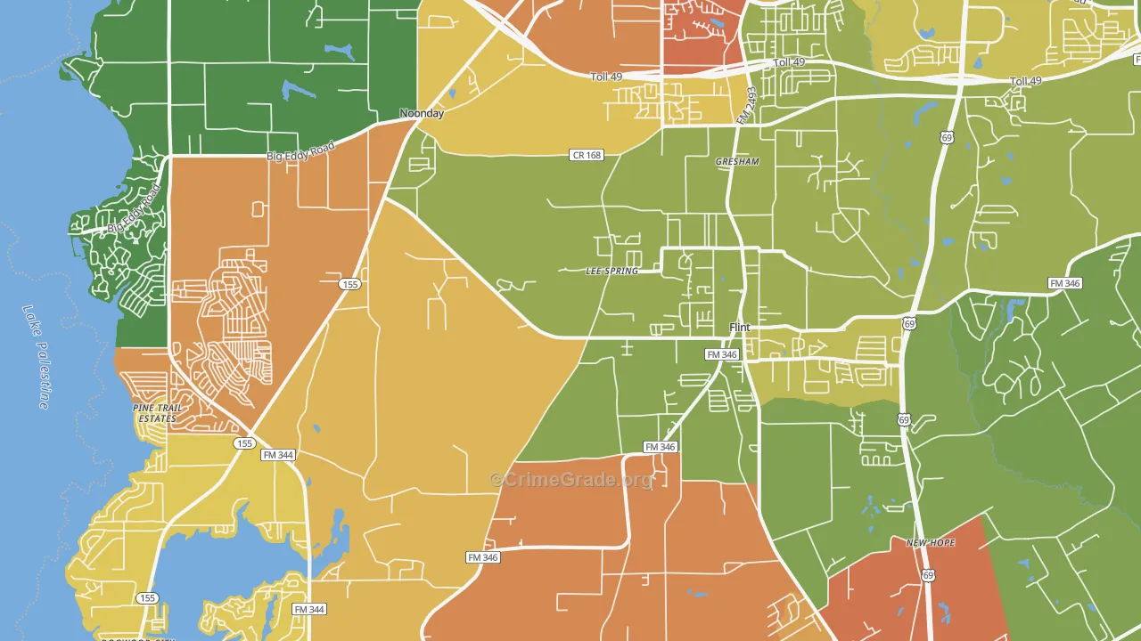 Flint, TX Map of Drug-Related Crime Rates