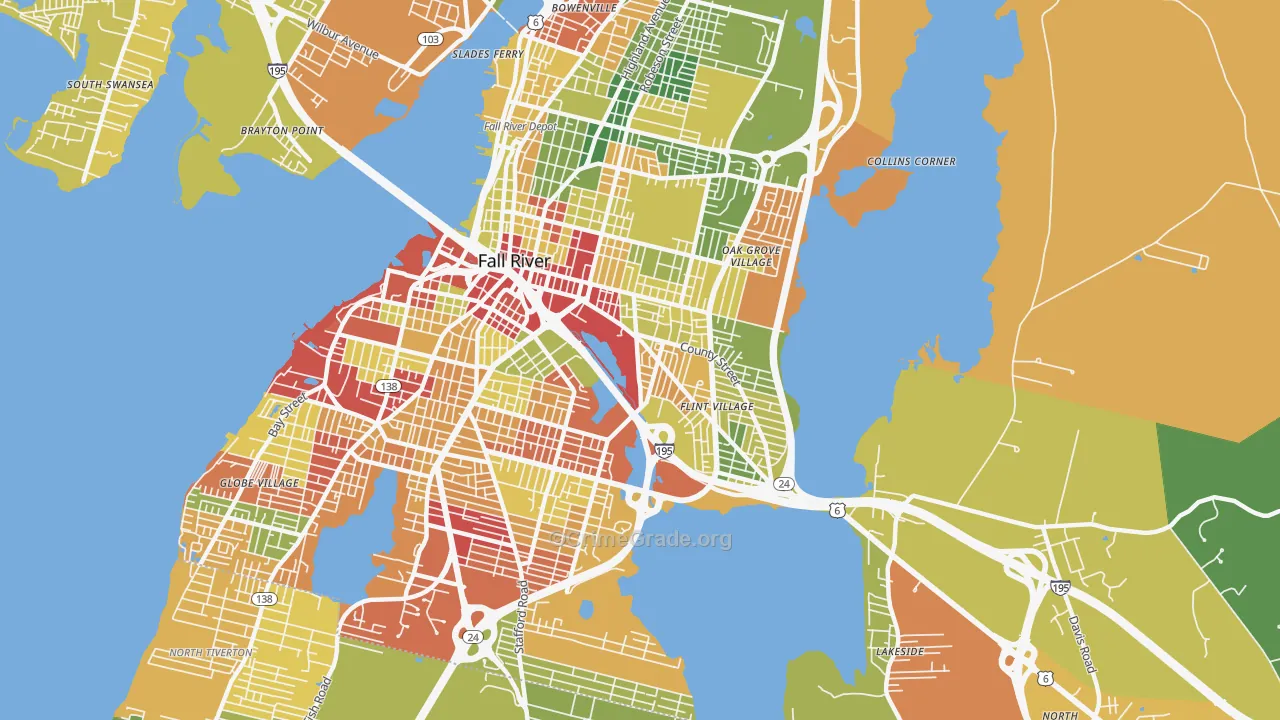 Flint Village, Fall River, MA Map of Drug-Related Crime Rates