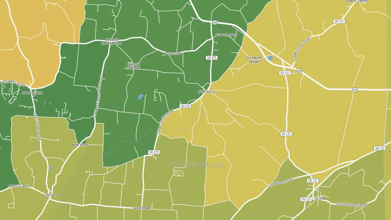 Flintville, TN Map of Drug-Related Crime Rates
