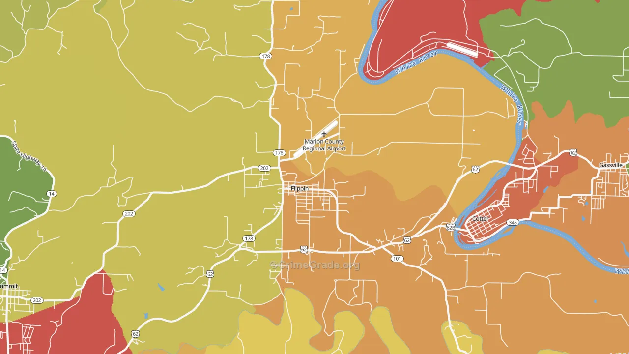 Flippin, AR Map of Drug-Related Crime Rates