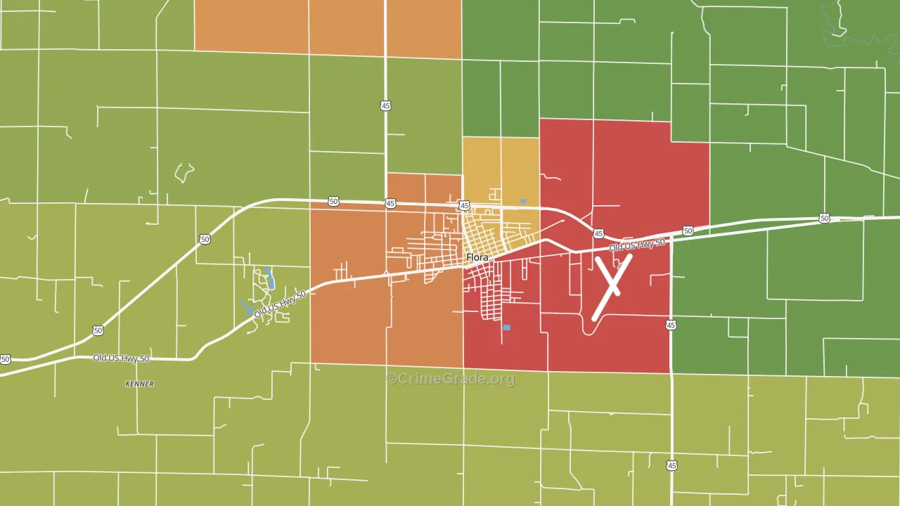 Flora, IL Map of Drug-Related Crime Rates