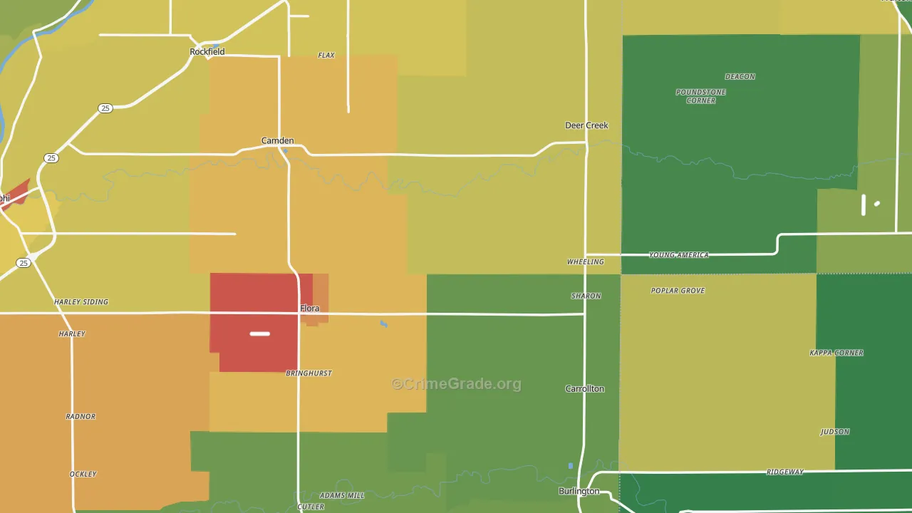 Flora, IN Map of Drug-Related Crime Rates