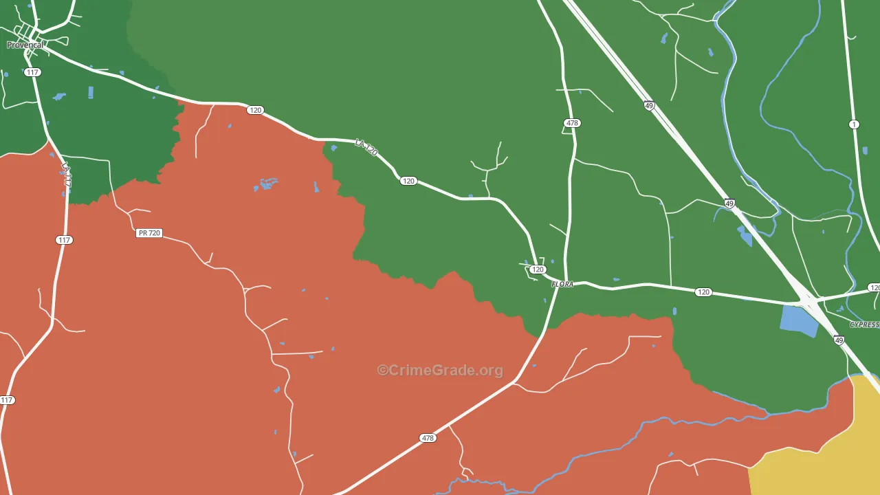 Flora, LA Map of Drug-Related Crime Rates