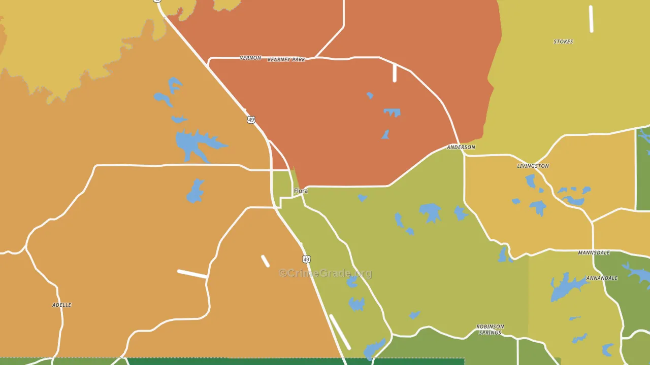Flora, MS Map of Drug-Related Crime Rates