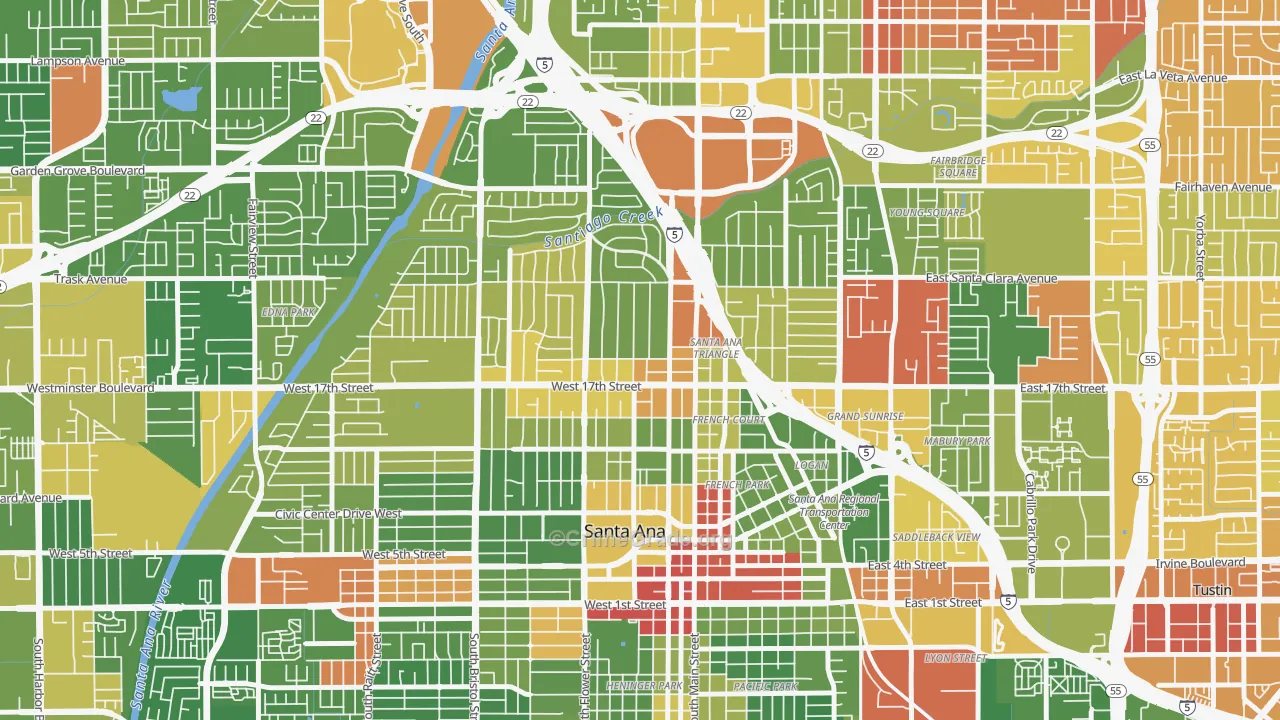 Floral Park, Santa Ana, CA Map of Drug-Related Crime Rates