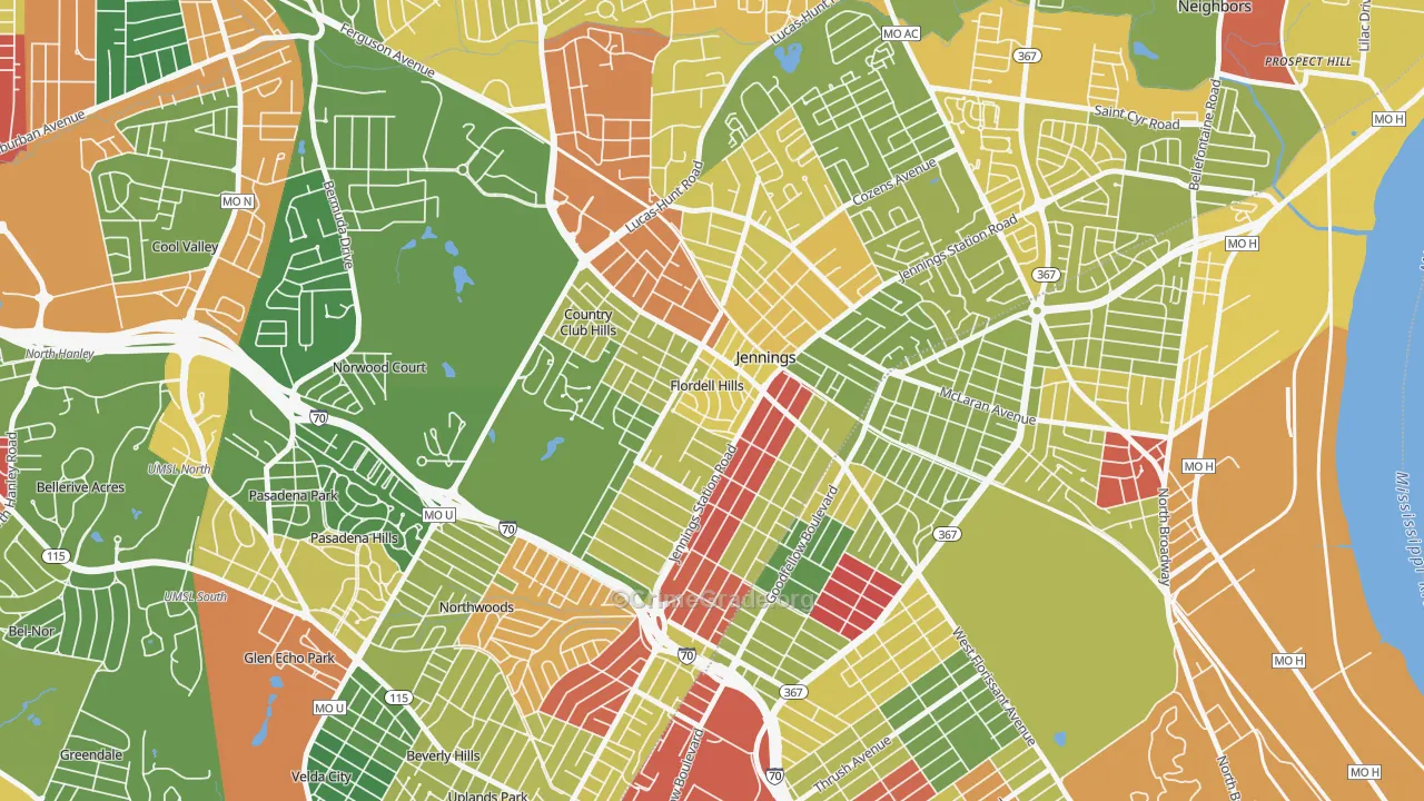 Flordell Hills, MO Map of Drug-Related Crime Rates