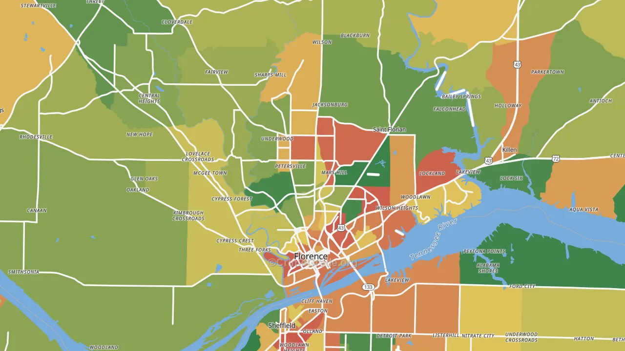 Florence, AL Map of Drug-Related Crime Rates
