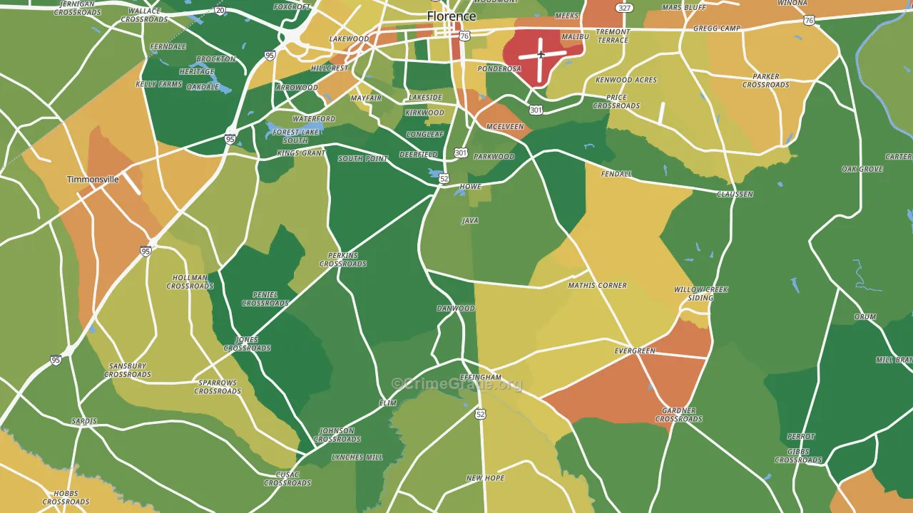 Florence County, SC Map of Drug-Related Crime Rates