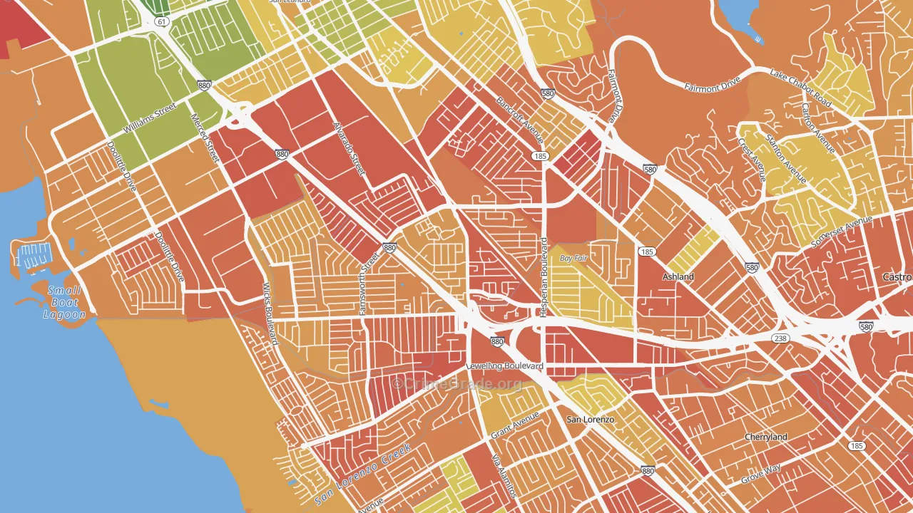 Floresta Gardens-Bradrick, San Leandro, CA Map of Drug-Related Crime Rates