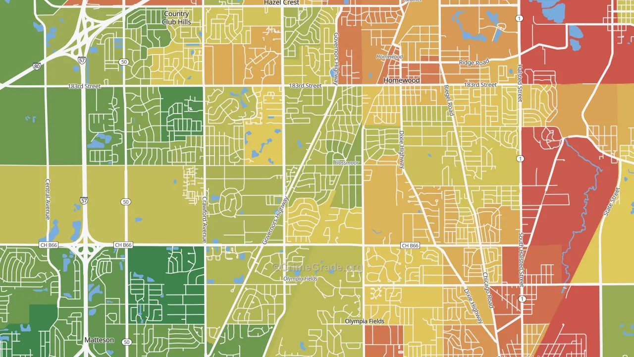Flossmoor, IL Map of Drug-Related Crime Rates