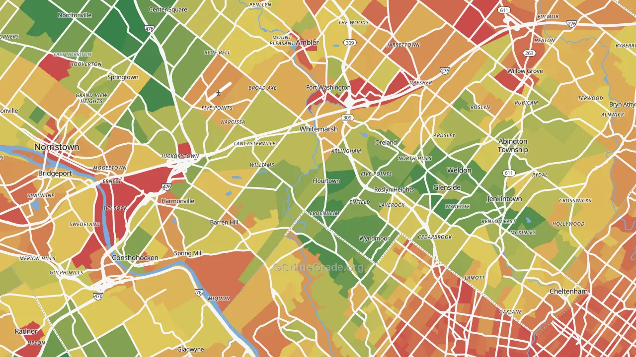 Flourtown, PA Map of Drug-Related Crime Rates