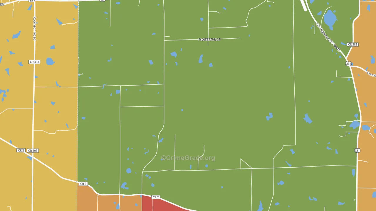 Flowersville, FL Map of Drug-Related Crime Rates