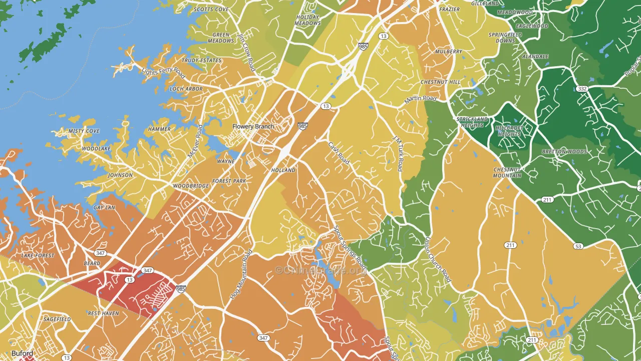 Flowery Branch, GA Map of Drug-Related Crime Rates
