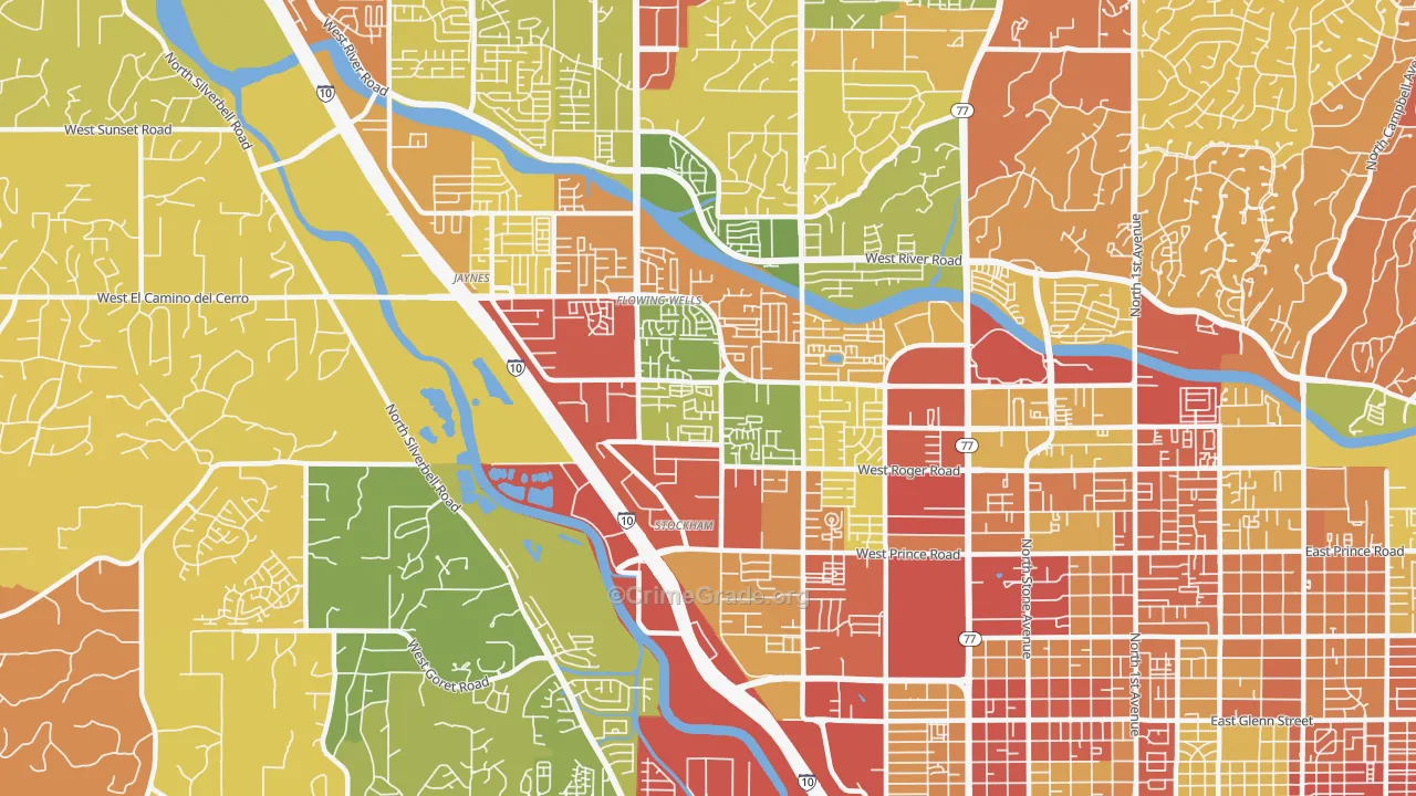 Flowing Wells, AZ Map of Drug-Related Crime Rates