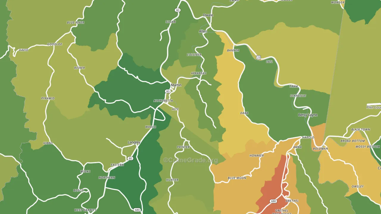 Floyd County, KY Map of Drug-Related Crime Rates