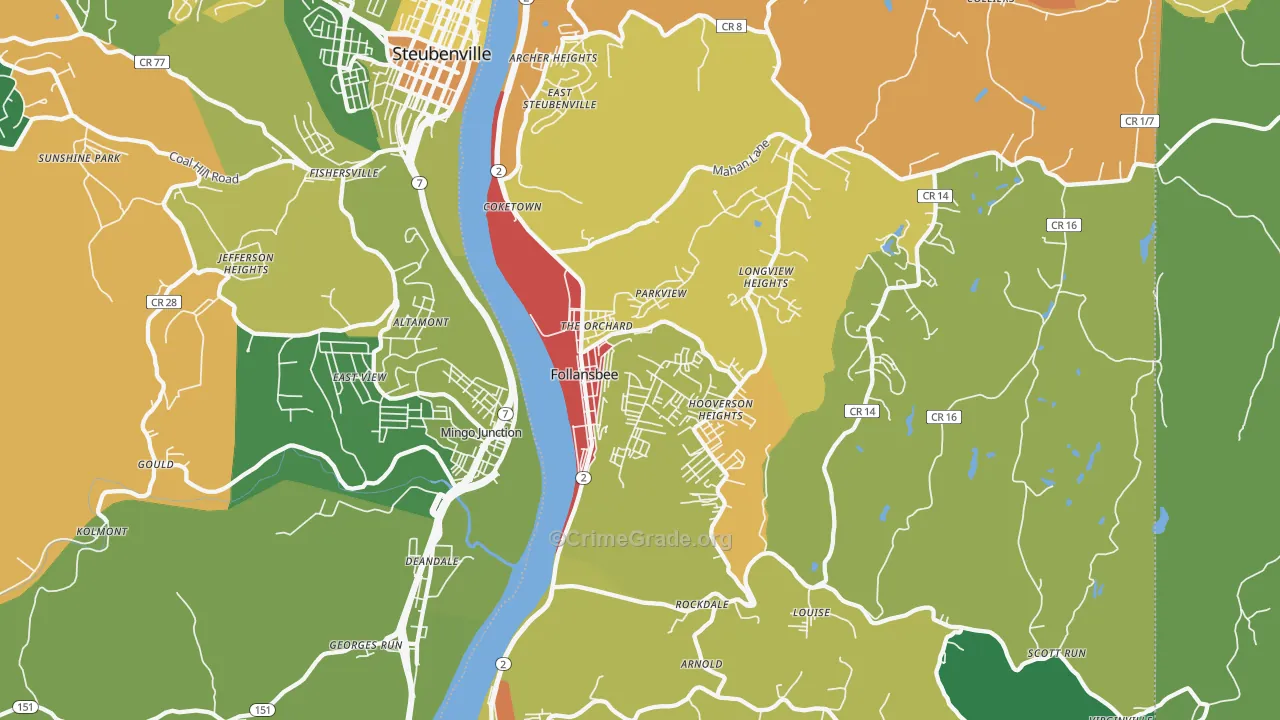 Follansbee, WV Map of Drug-Related Crime Rates