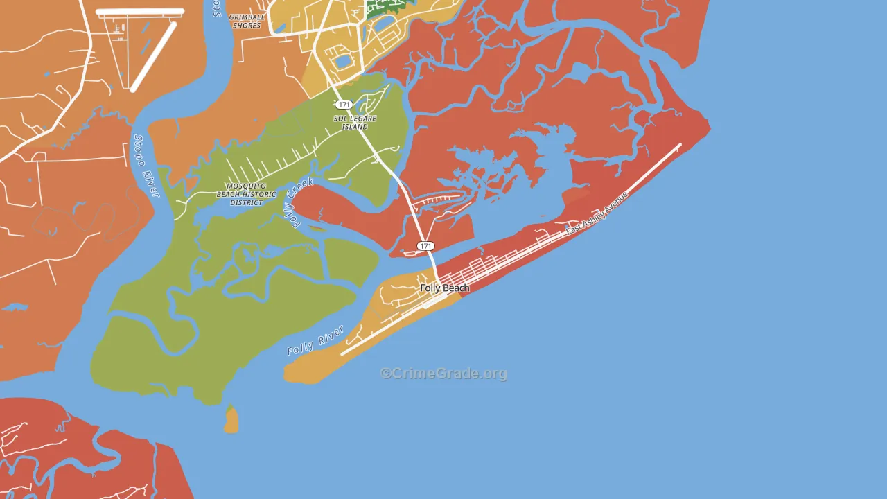 Folly Beach, SC Map of Drug-Related Crime Rates