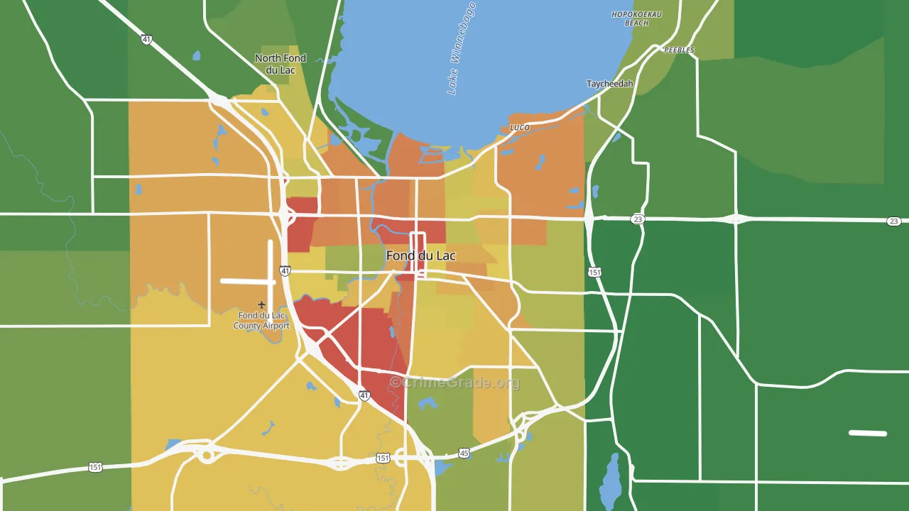 Fond Du Lac, WI Map of Drug-Related Crime Rates