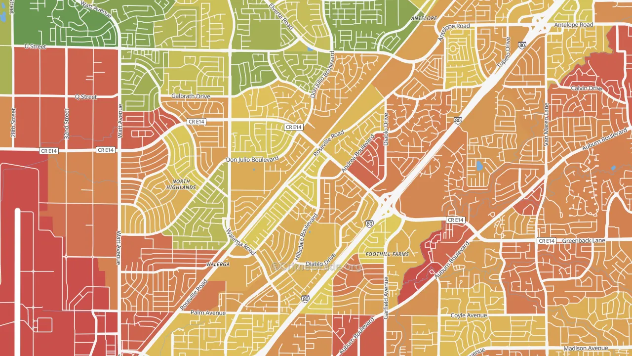 Foothill Farms, CA Map of Drug-Related Crime Rates