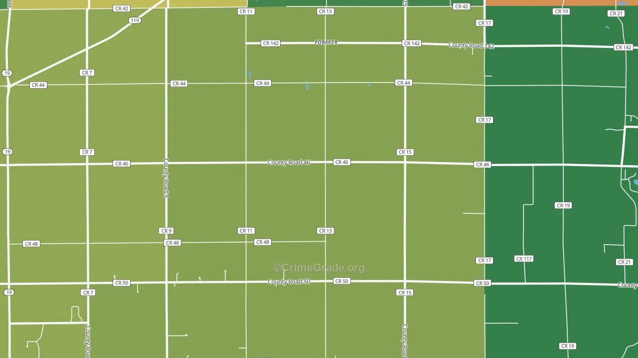 Foraker, IN Map of Drug-Related Crime Rates