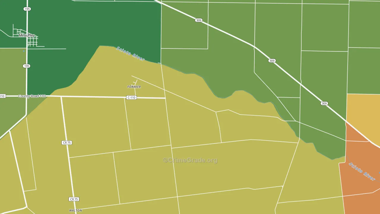 Foraker, OH Map of Drug-Related Crime Rates
