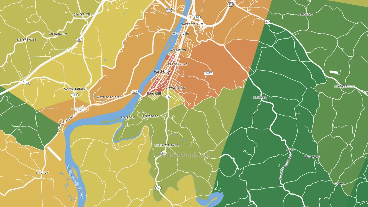 Ford City, PA Map of Drug-Related Crime Rates