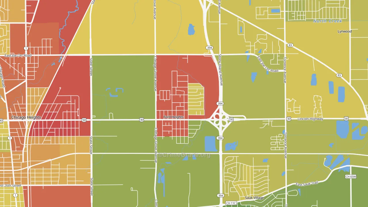 Ford Heights, IL Map of Drug-Related Crime Rates