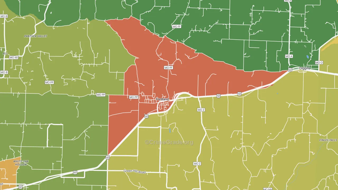 Fordland, MO Map of Drug-Related Crime Rates