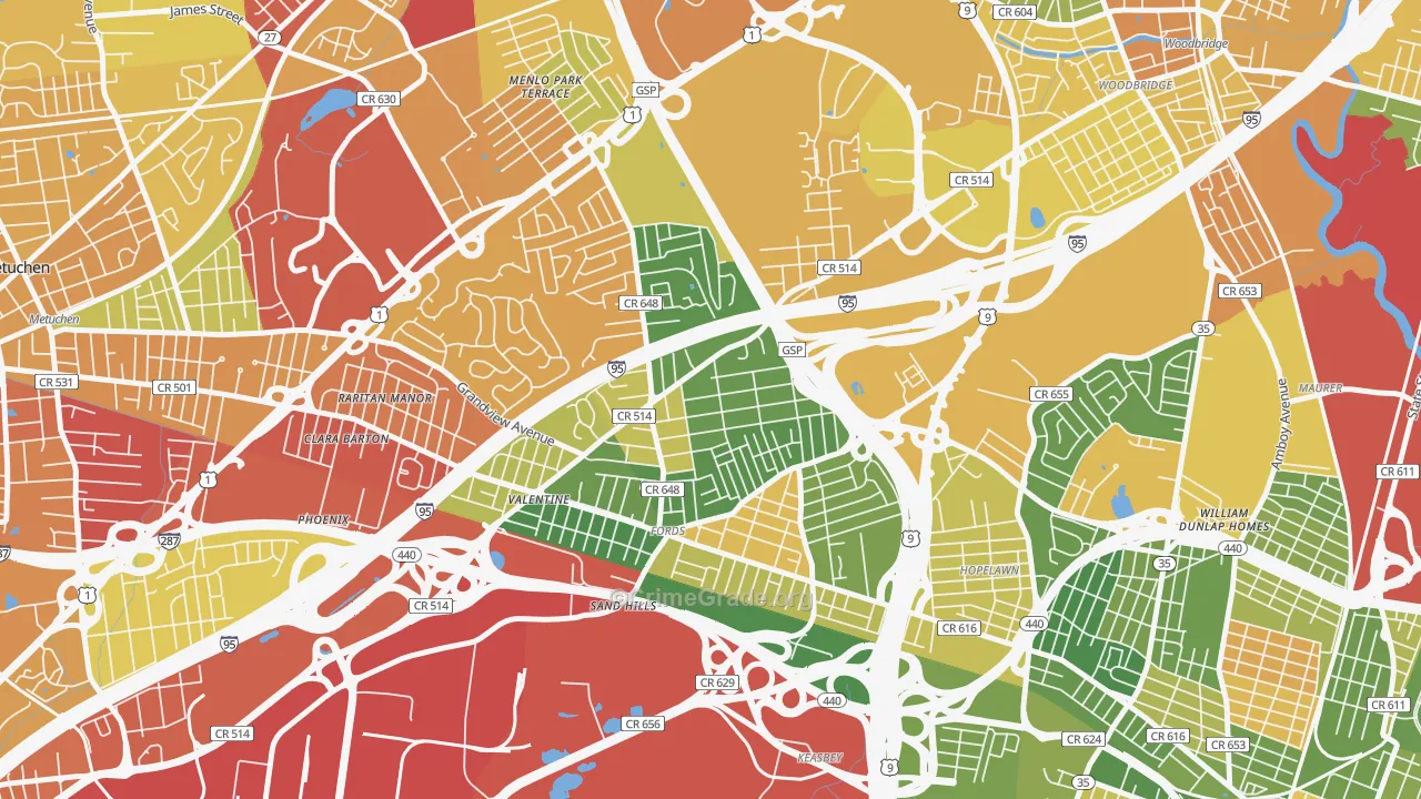 Fords, NJ Map of Drug-Related Crime Rates