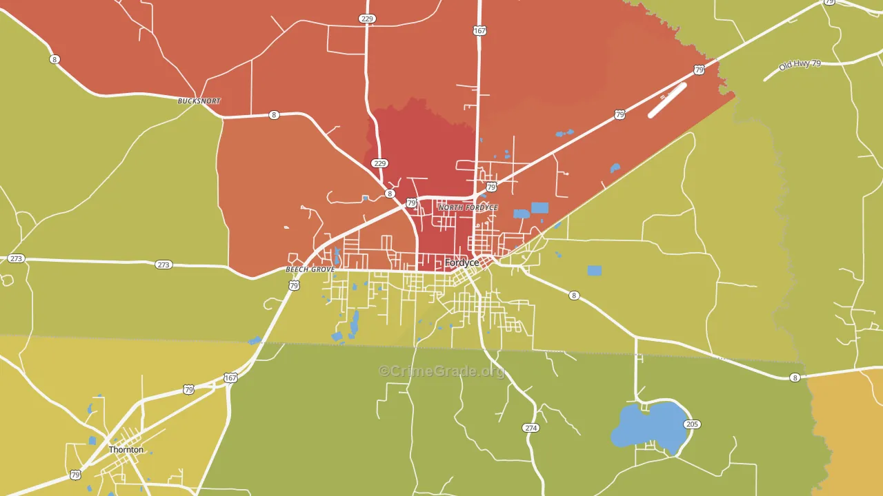 Fordyce, AR Map of Drug-Related Crime Rates