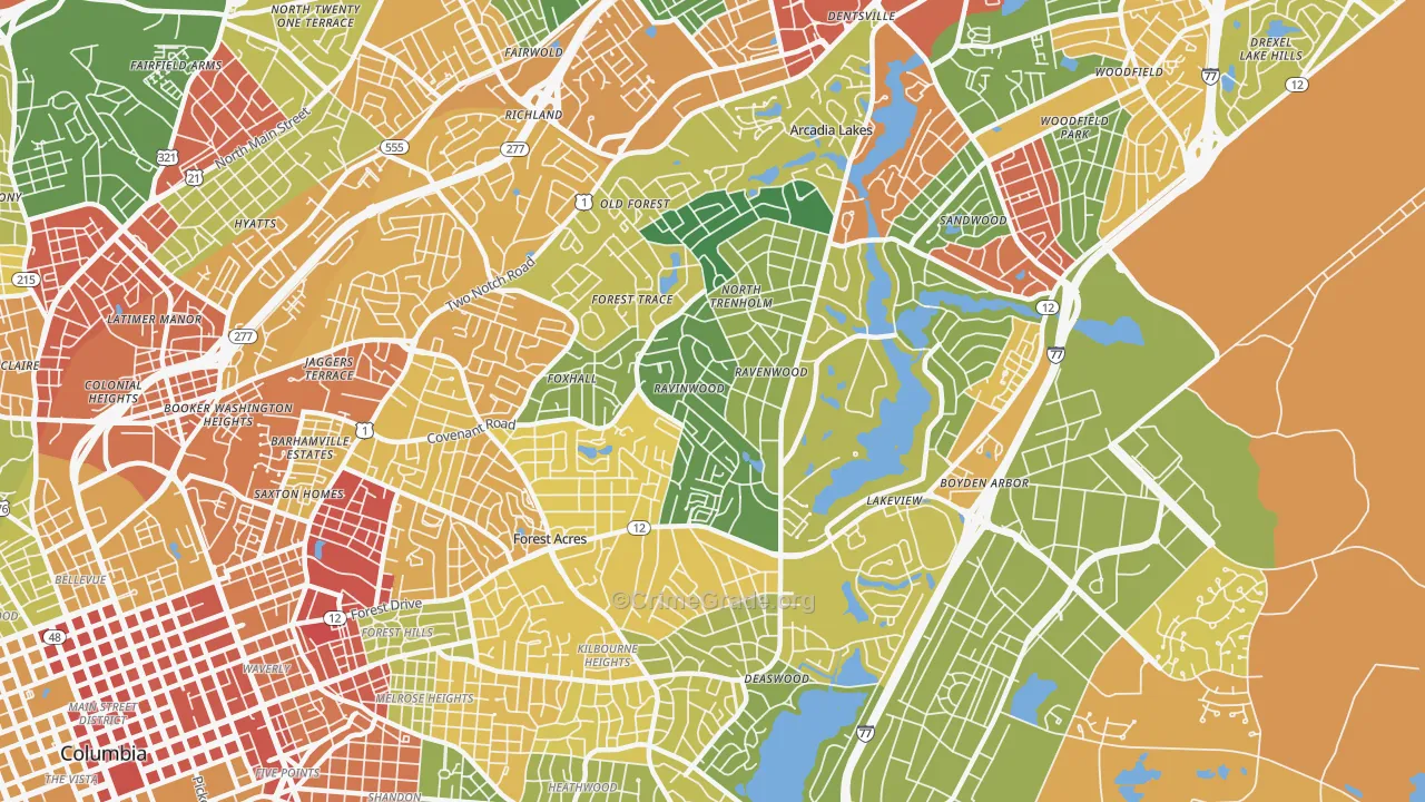 Forest Acres, SC Map of Drug-Related Crime Rates