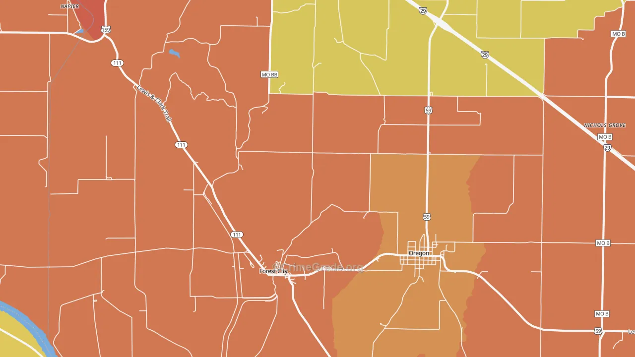 Forest City, MO Map of Drug-Related Crime Rates