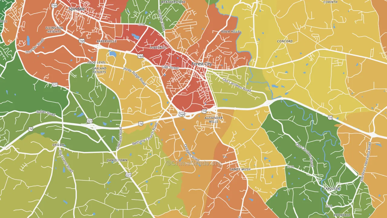 Forest City, NC Map of Drug-Related Crime Rates