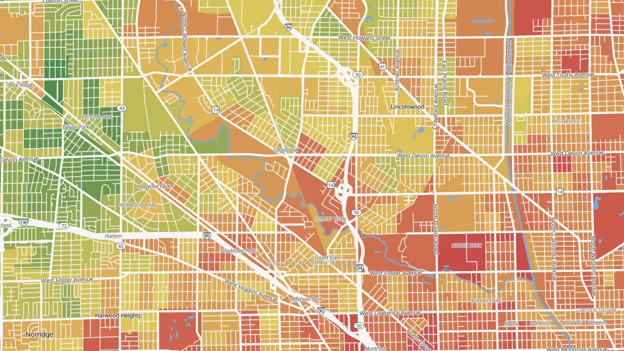 Forest Glen, Chicago, IL Map of Drug-Related Crime Rates