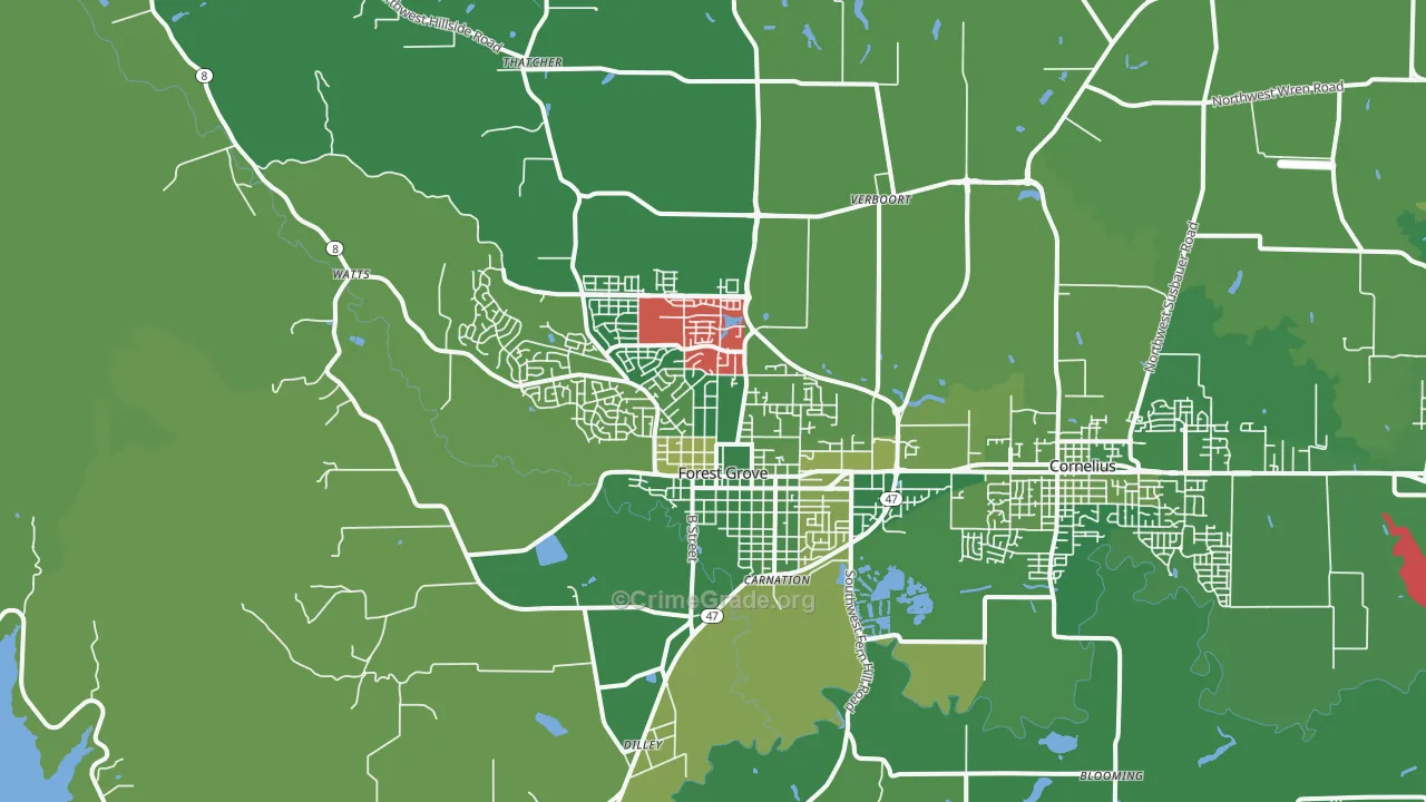 Forest Grove, OR Map of Drug-Related Crime Rates