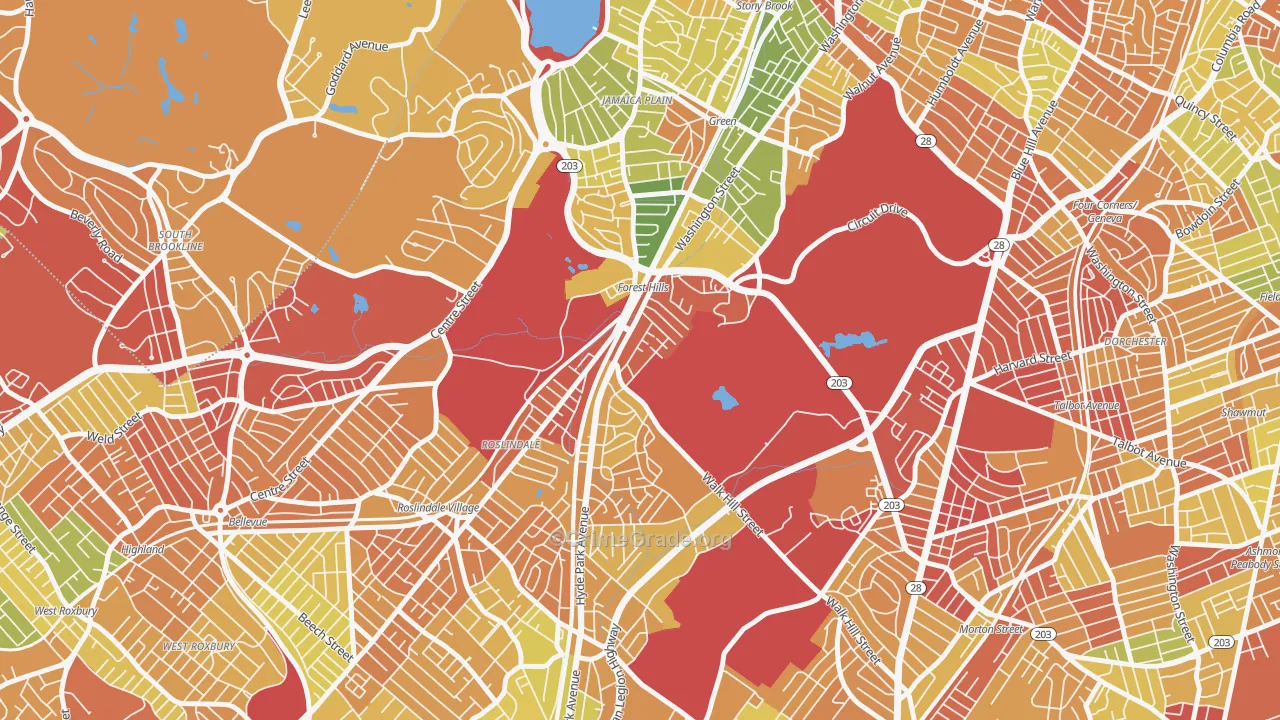 Forest Hills, Jamaica Plain, MA Map of Drug-Related Crime Rates
