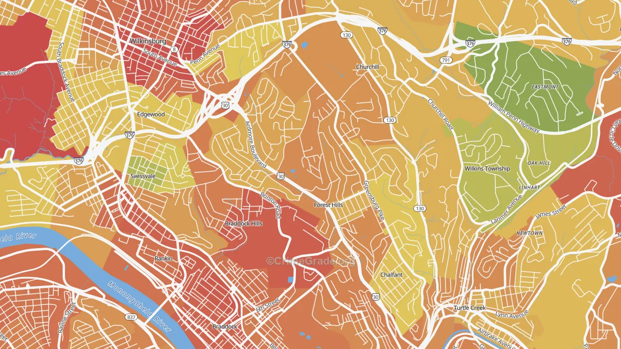 Forest Hills, PA Map of Drug-Related Crime Rates