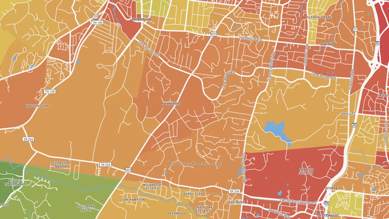 Forest Hills, TN Map of Drug-Related Crime Rates