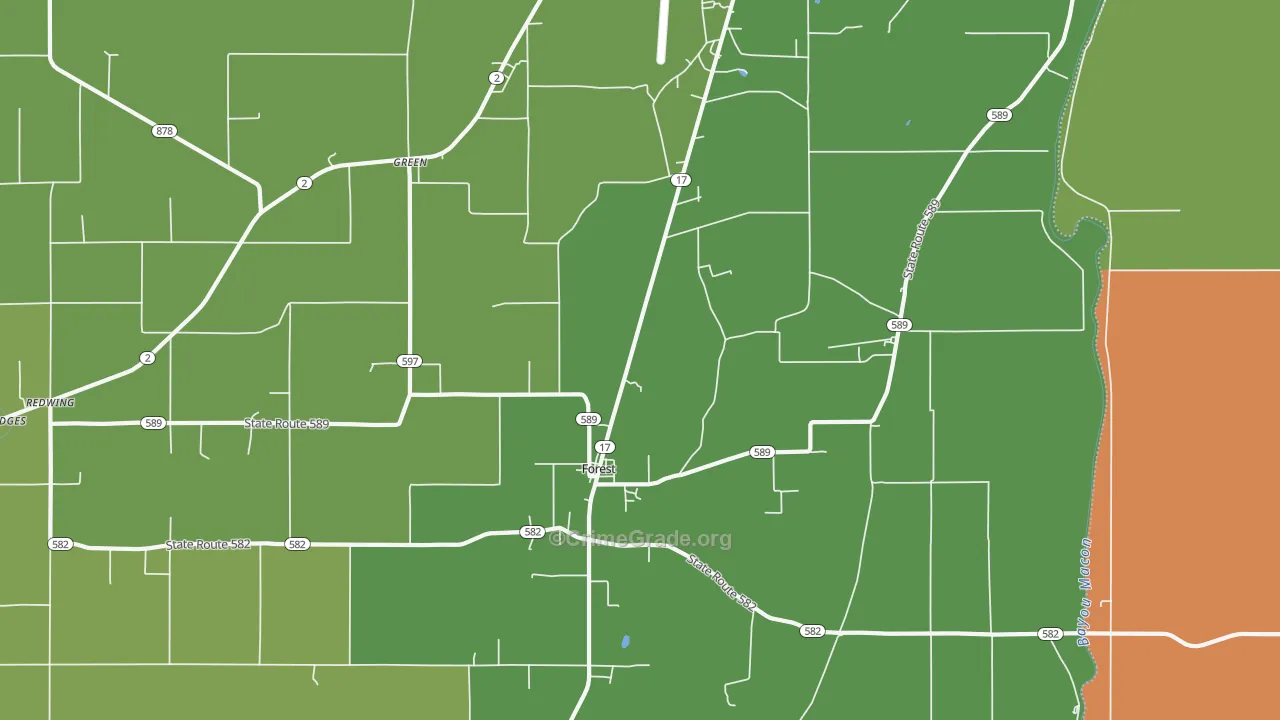 Forest, LA Map of Drug-Related Crime Rates