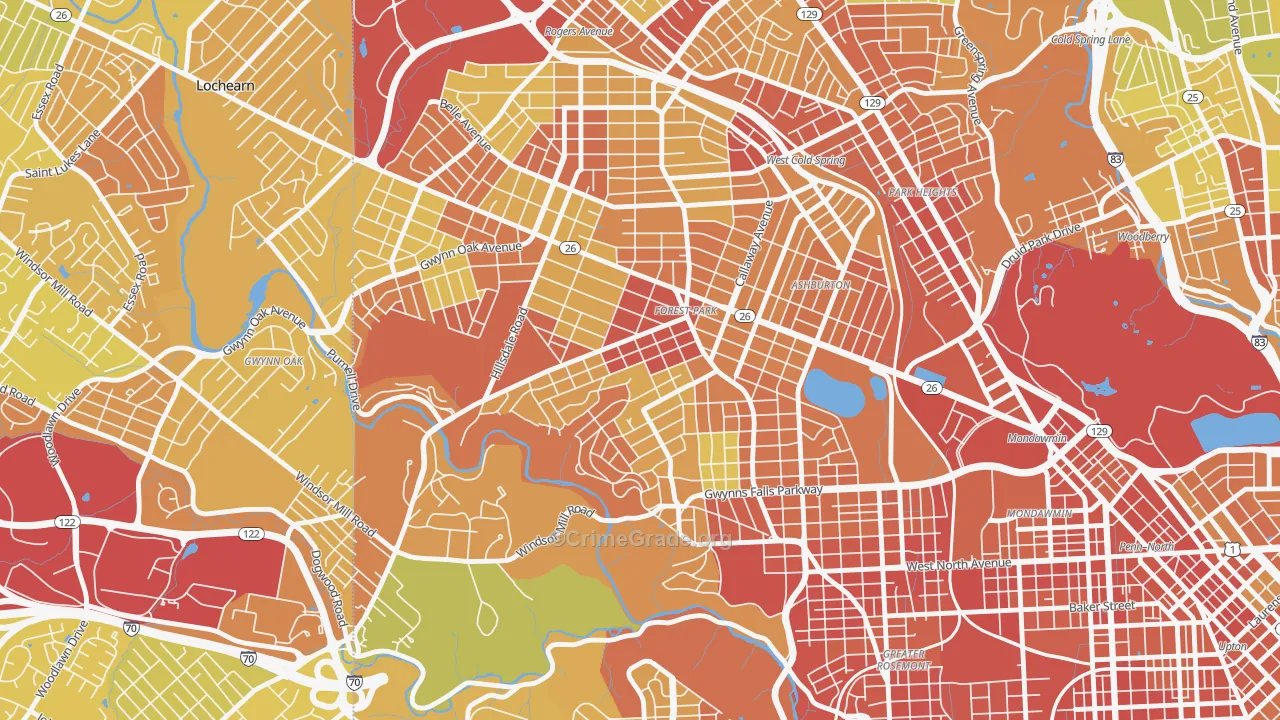 Forest Park, Baltimore, MD Map of Drug-Related Crime Rates