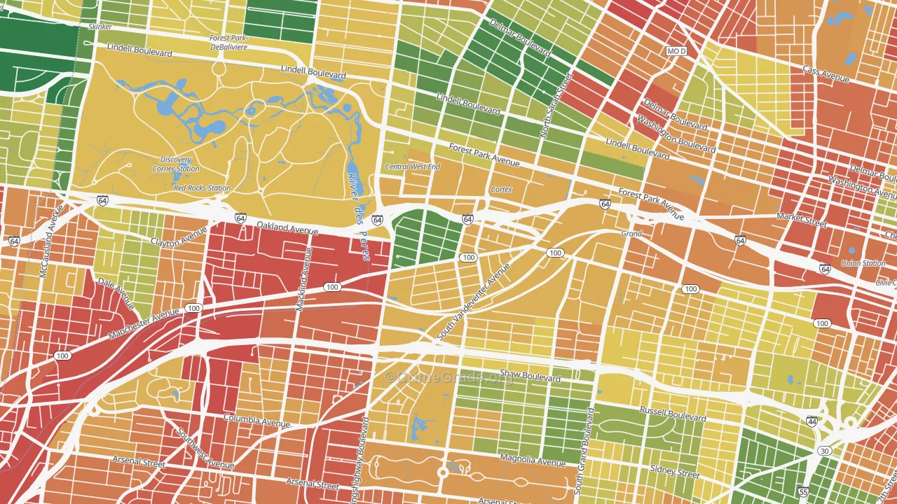 Forest Park Southeast, St. Louis, MO Map of Drug-Related Crime Rates