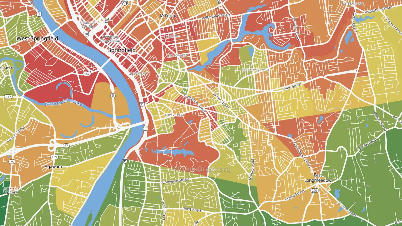 Forest Park, Springfield, MA Map of Drug-Related Crime Rates