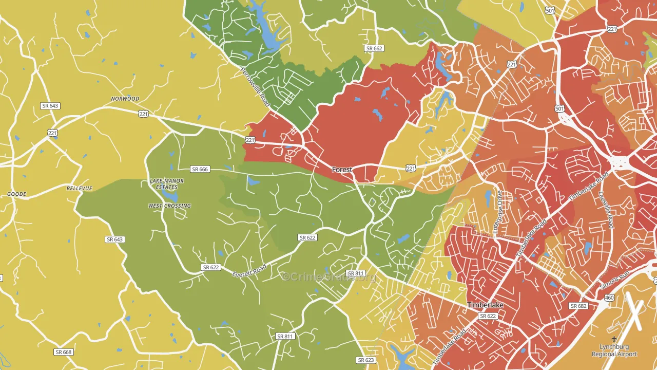 Forest, VA Map of Drug-Related Crime Rates