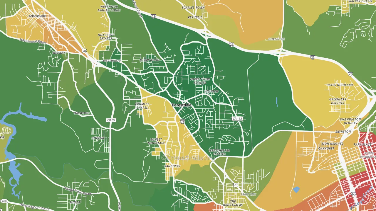Forestdale, AL Map of Drug-Related Crime Rates