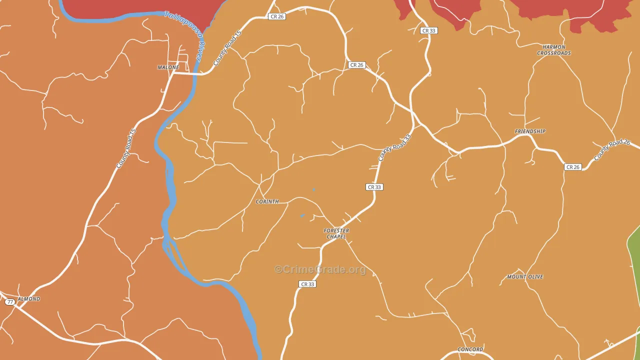 Forester Chapel, AL Map of Drug-Related Crime Rates