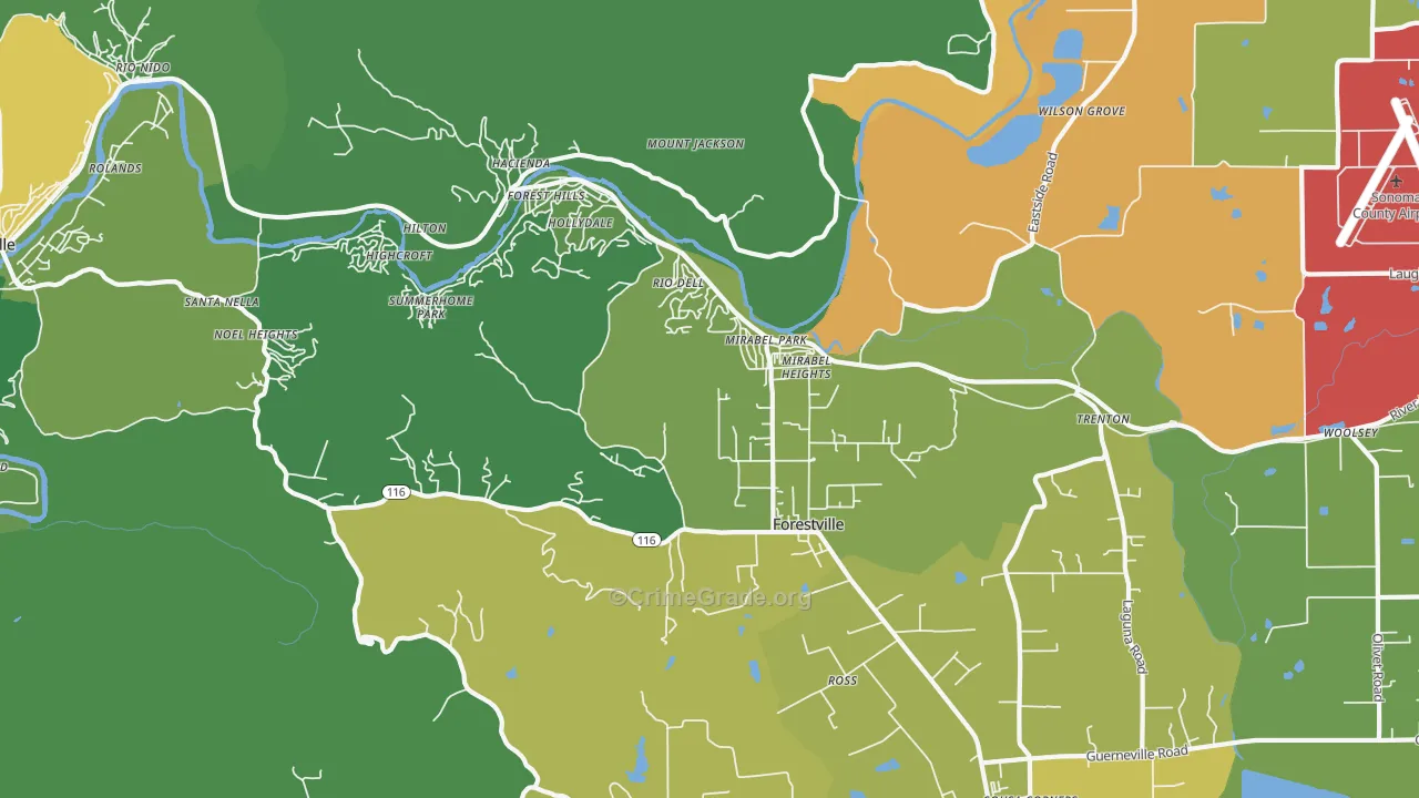 Forestville, CA Map of Drug-Related Crime Rates