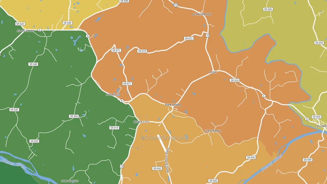 Fork Union, VA Map of Drug-Related Crime Rates