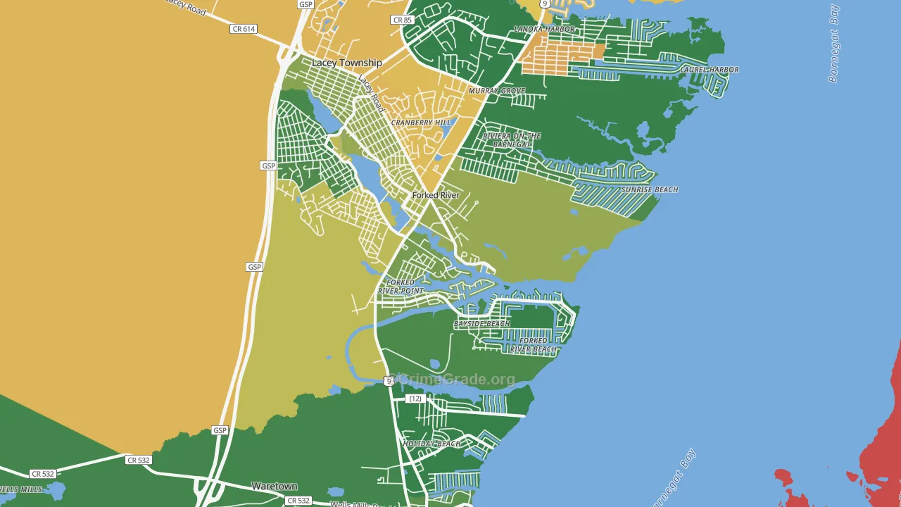 Forked River Beach, NJ Map of Drug-Related Crime Rates